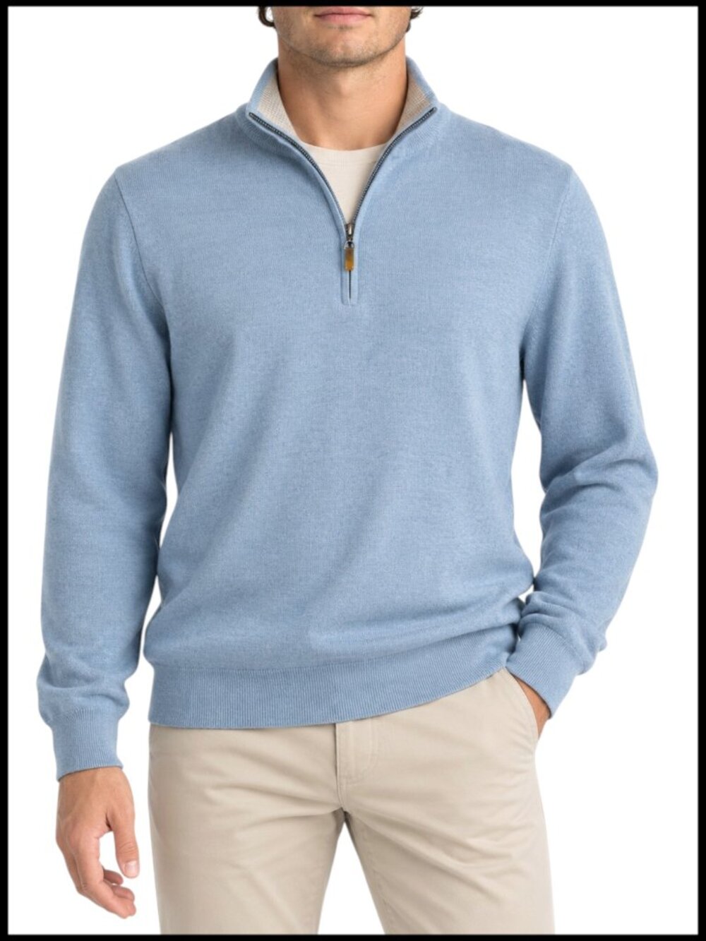 Peter Millar Quarter Zip Sweater Cottage Light Blue Silk Cotton Cashmere L